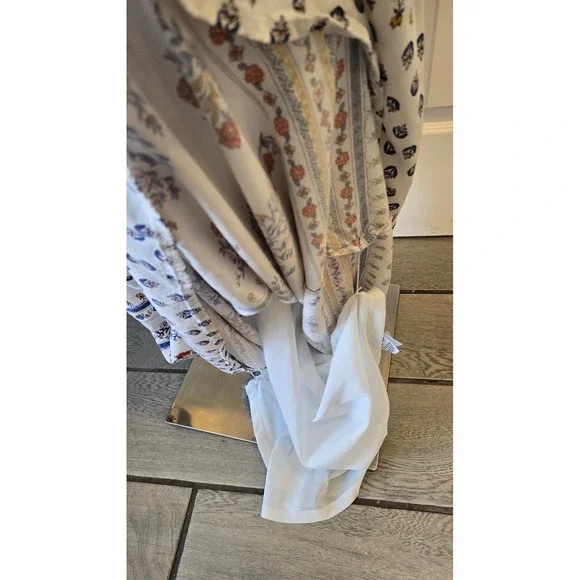 Old Navy Womens Boho Floral Border Print Maxi Dress White Blue Red Large Tall - Picture 3 of 7